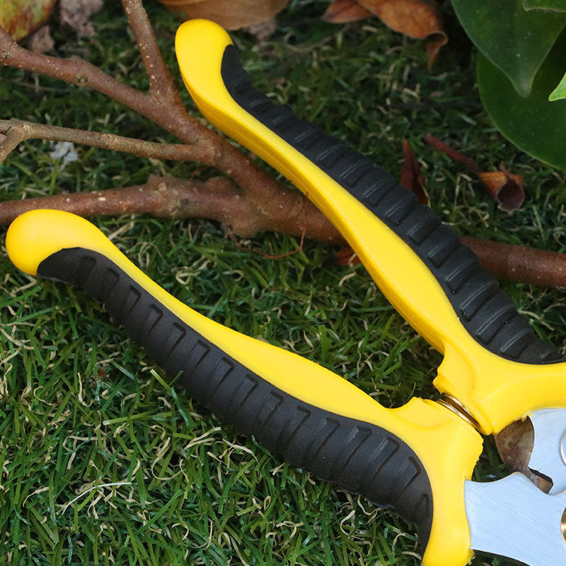 Elbow Garden Pruning Shears | 65 Manganese Steel | PP+TPR Handle | 55mm Opening | 20mm Trimming Diameter | Bypass Design | Lightweight 154g | Black Yellow & Grey Red