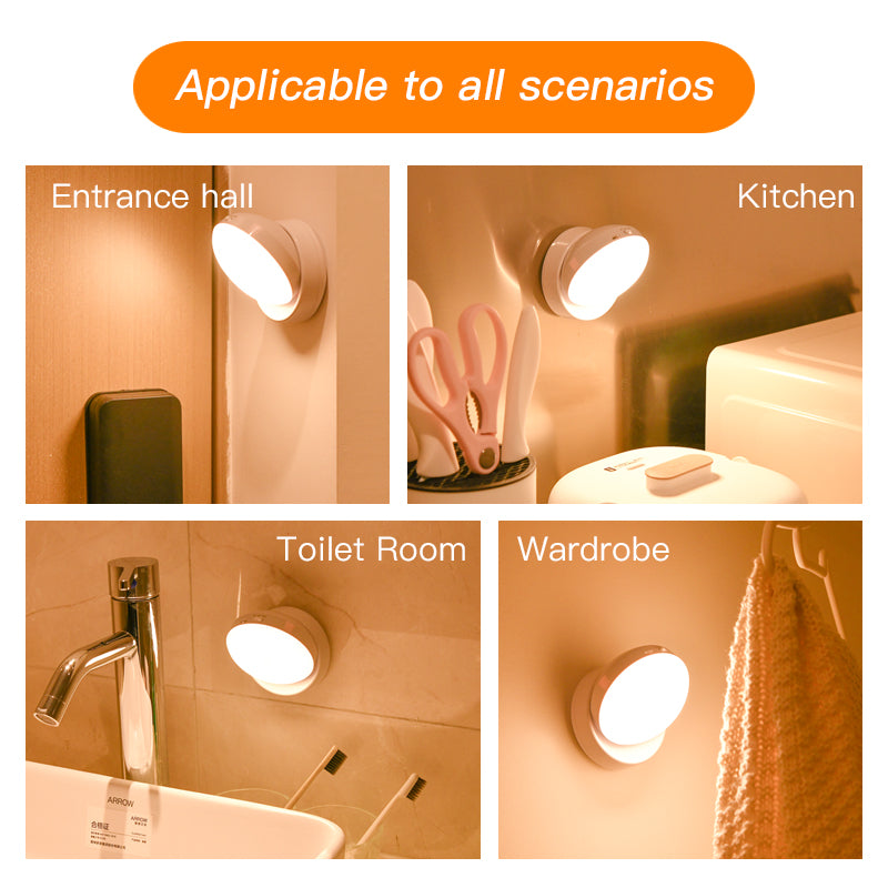 Rotating PIR Motion Sensor Night Light | USB Rechargeable | 120° | 3–5m | ON/OFF/AUTO | 83×83×56mm | ABS | Corridor, Wardrobe, Garage & Stairway | White & Yellow Light