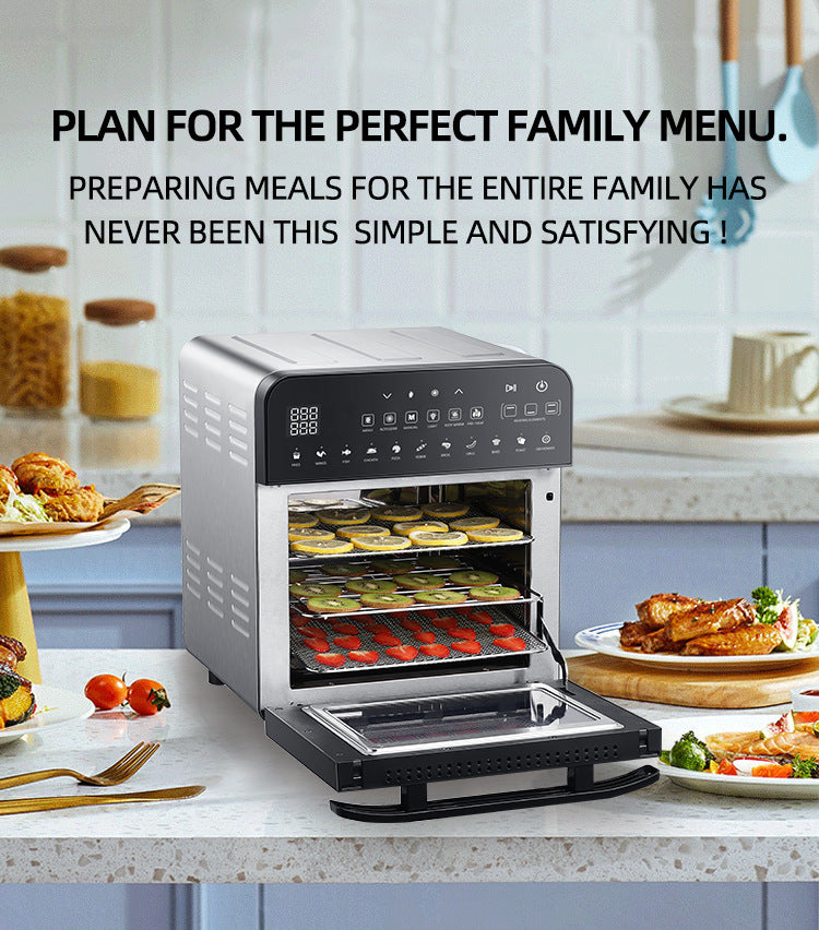 15L Rotisserie Air Fryer Oven | 1700W, 50-220°C, 360° Rotation, Touch Panel, Stainless Steel, EU/UK Plug