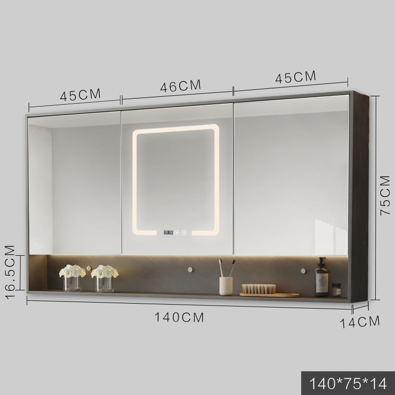 Solid Wood Wall-Hung Bathroom Mirror Cabinet | LED Light, Anti-Fog, Built-in Storage, 9 Sizes, Grey & Wood