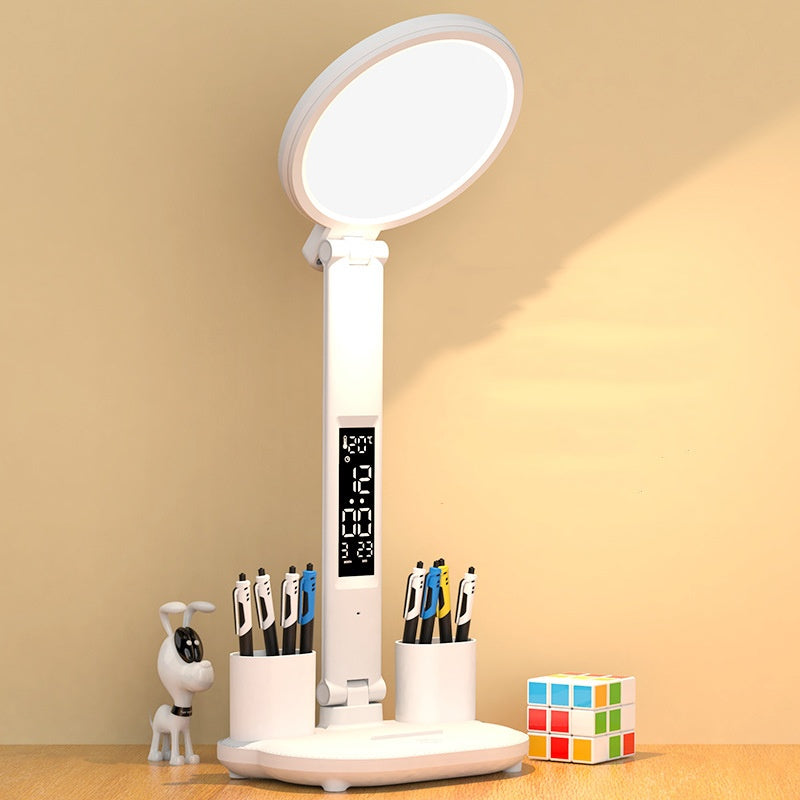 LED Clock Desk Lamp | 7W | 40 LEDs | 3-Colour + Dimmer | USB Rechargeable | Fan & Pen Holder | 2000 & 3200mAh