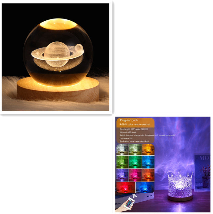 LED Water Ripple Rotating Projection Night Light | 3W | 16 Colours | Remote & APP | USB | 110×110mm | ABS + Acrylic | Square & Crown | Bedroom, Living Room & Gift