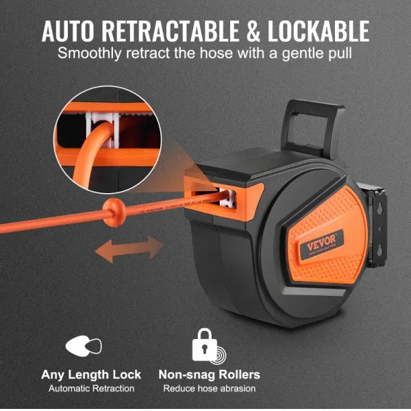 VEVOR Retractable Air Hose Reel | 3/8" x 50ft, 300 PSI, Auto-Rewind, 180° Swivel Mount, Workshop & Garage