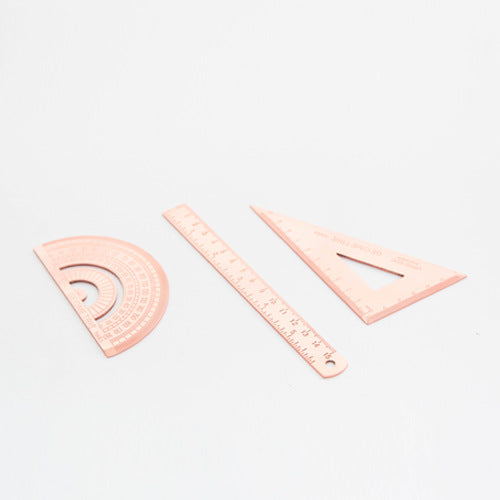Stainless Steel Ruler Set | 15cm Ruler, Protractor & Square | Rose Gold & Yellow | School & Office