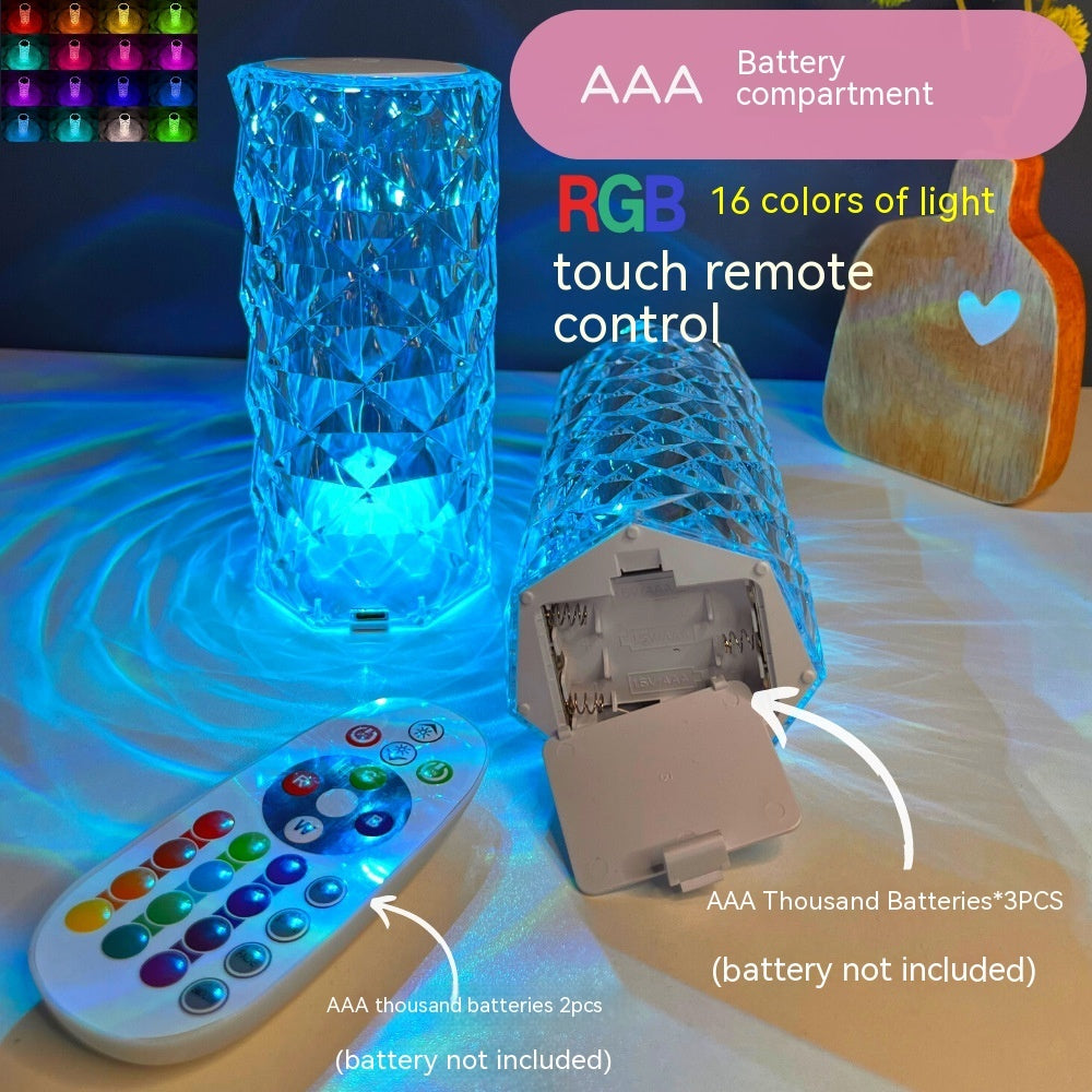 Crystal Rose LED Atmosphere Table Lamp | 2W | RGB 16-Colour, 7-Colour, Tricolour & Warm White | Touch & Remote | Rechargeable, USB & Battery | Ø7.5×16cm | 10 Styles | Gift & Decor