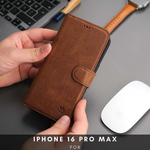 Leather MagSafe Wallet Case for iPhone 16 Pro – Full-Grain with RFID Blocking