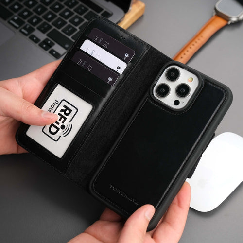 Leather MagSafe Wallet Case for iPhone 16 Pro – Full-Grain with RFID Blocking
