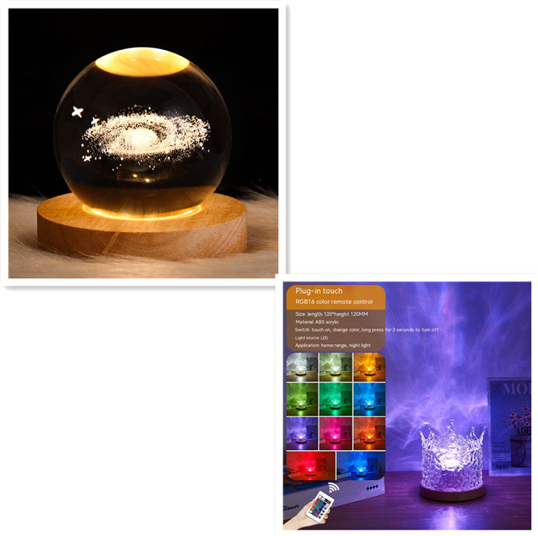 LED Water Ripple Rotating Projection Night Light | 3W | 16 Colours | Remote & APP | USB | 110×110mm | ABS + Acrylic | Square & Crown | Bedroom, Living Room & Gift