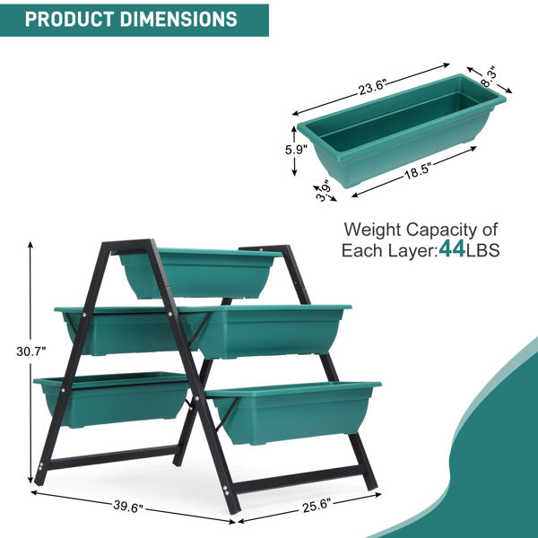 5-Tier Ladder Raised Garden Planter Bed | PE + Steel Frame, UV-Resistant, Drainage Holes, Indoor & Outdoor, Green