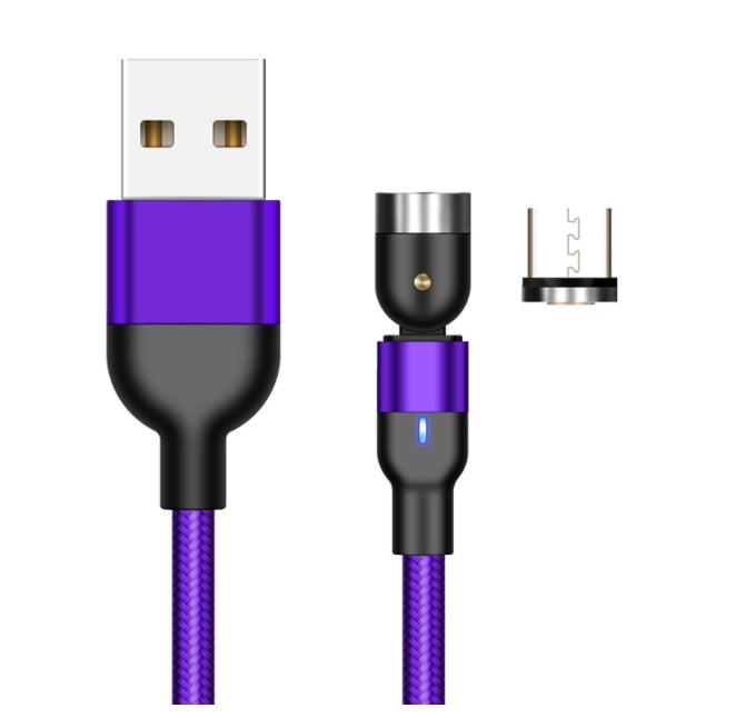 Essager 540° Rotating Magnetic Charging Cable | 5V/2.4A Fast Charge | LED Indicator | Nylon Braided | USB-C, Lightning & Micro USB | 1m & 2m | Black, Purple & Red