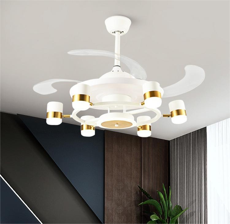 72" All-Copper Motor 8-Head LED Ceiling Fan Chandelier | Tricolor 72W+12W, Remote & Wall Switch, Black & White