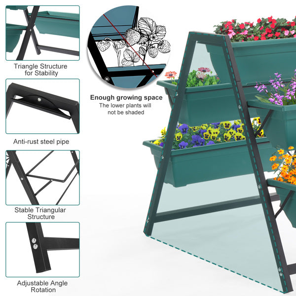 5-Tier Ladder Raised Garden Planter Bed | PE + Steel Frame, UV-Resistant, Drainage Holes, Indoor & Outdoor, Green