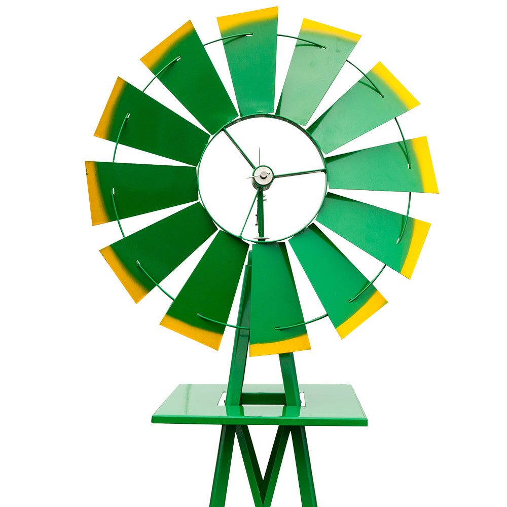 8ft Decorative Garden Windmill | 22" Wind Wheel, Ball Bearing, Weather-Resistant Steel, Green
