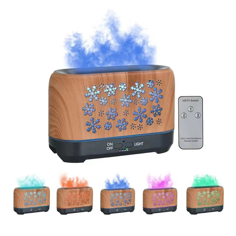 7-Colour Flame Effect Aromatherapy Diffuser & Humidifier | 8W | Wood Grain | Essential Oil | Remote Control | EU, UK & US Plug