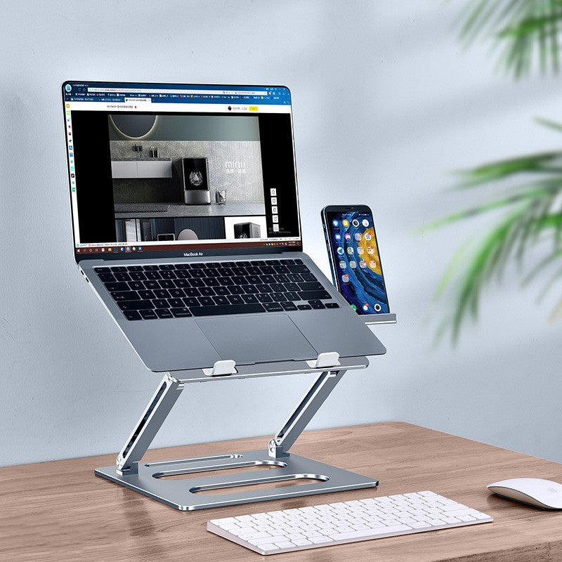 Aluminum Alloy Adjustable Laptop & Tablet Stand | 340mm Elevation | Ergonomic Lazy Bracket | Dark Grey & Silver