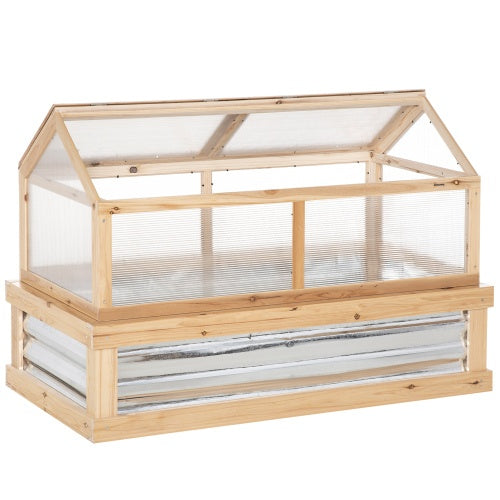 Outsunny 48"x24"x32" Raised Garden Bed with Cold Frame Greenhouse | Polycarbonate, Solid Fir Wood, Natural