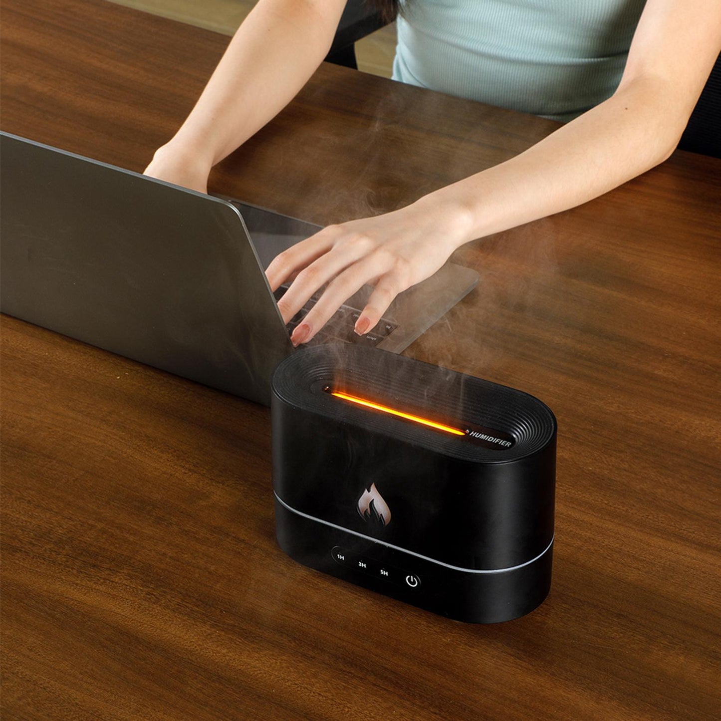Flame Effect Aromatherapy Humidifier | USB 5W | ≤36dB | 2–8hr Timer | Auto Power-Off | 10m² | Aroma Diffuser | Mood Light | Black & White