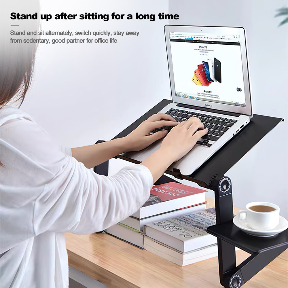 Foldable Aluminium Laptop Lap Desk | 360° Adjustable | 42×26cm | Mouse Panel | With or Without Fan | Black