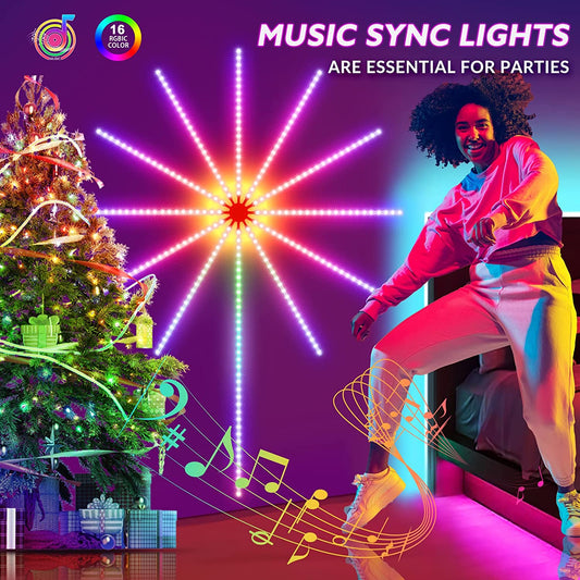 Firework LED Strip Light | Music & Mic Sync | Bluetooth App & Remote | SMD5050 RGB | USB | Small & Big | Room, Party & Gaming