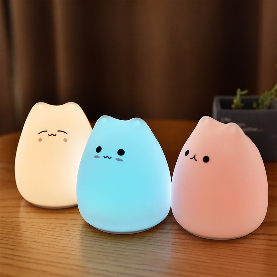 Cat-Shaped Silicone LED Night Light | Touch Sensor | 7-Colour Changing | 15hr Battery | USB & Battery | Kids, Bedroom & Gifting