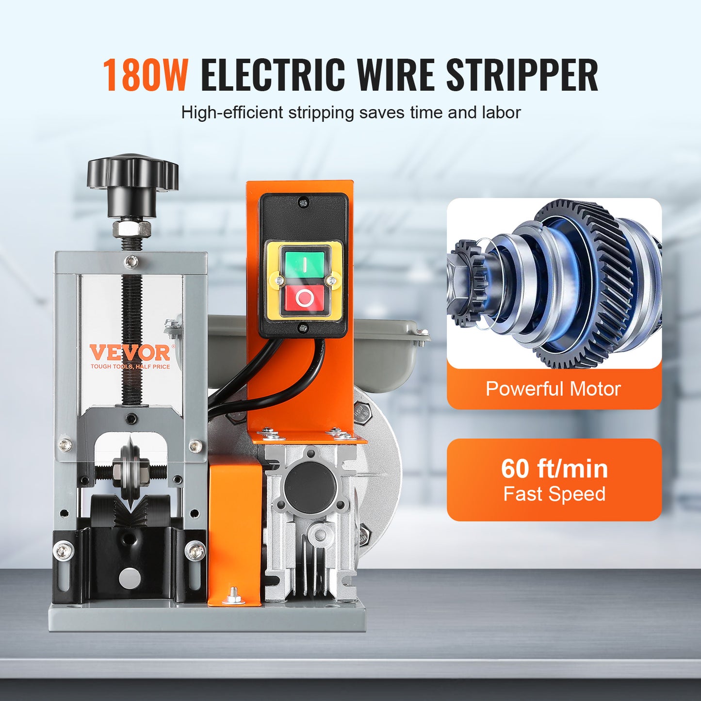 VEVOR 180W Automatic Electric Wire Stripping Machine | 0.06"-0.98", 60 ft/min, Scrap Copper Recycling