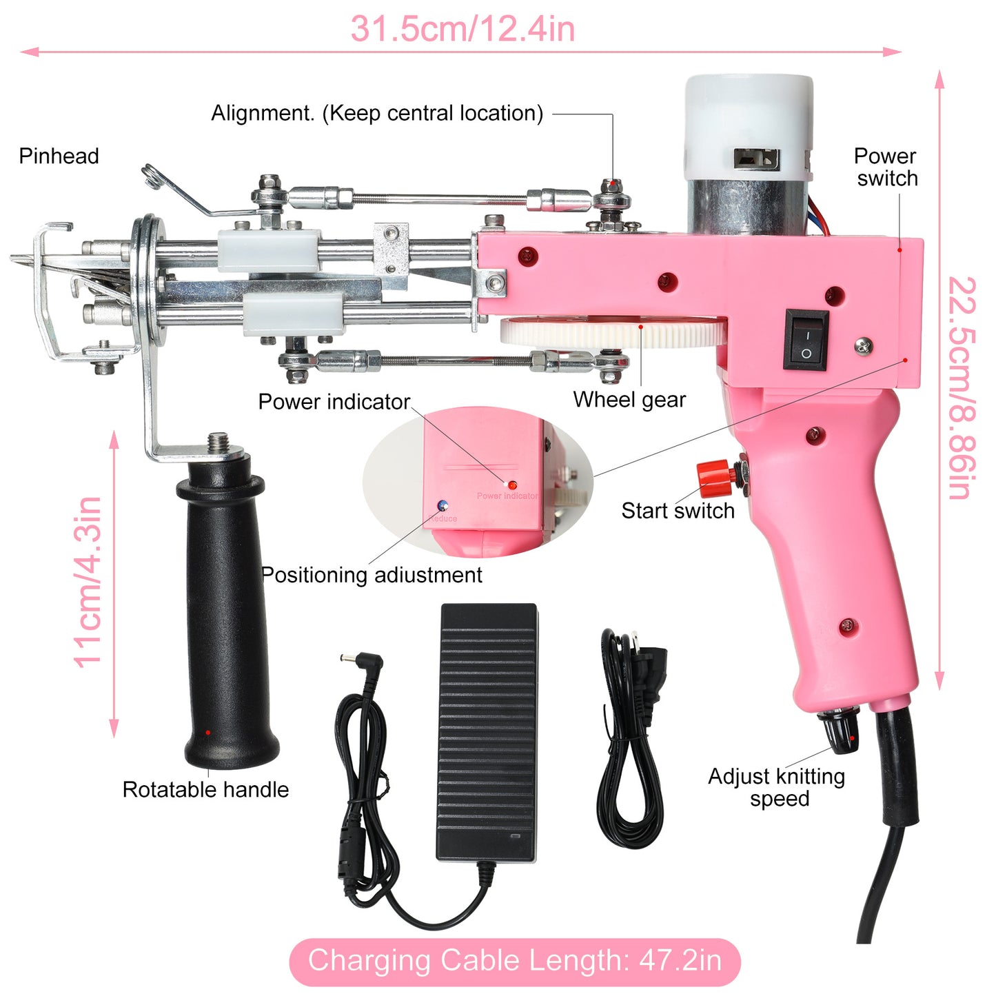 2-in-1 Electric Tufting Gun | Cut Velvet & Loop Pile, 99W, 100-240V, US/UK/AU/EU Plug