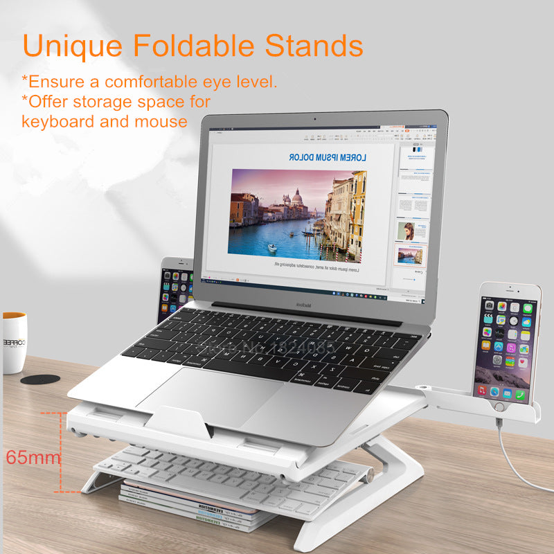 Foldable Adjustable Laptop Stand | 9 Angles | 17" | 20KG | Heat Dissipation | Phone Holder | Black & White