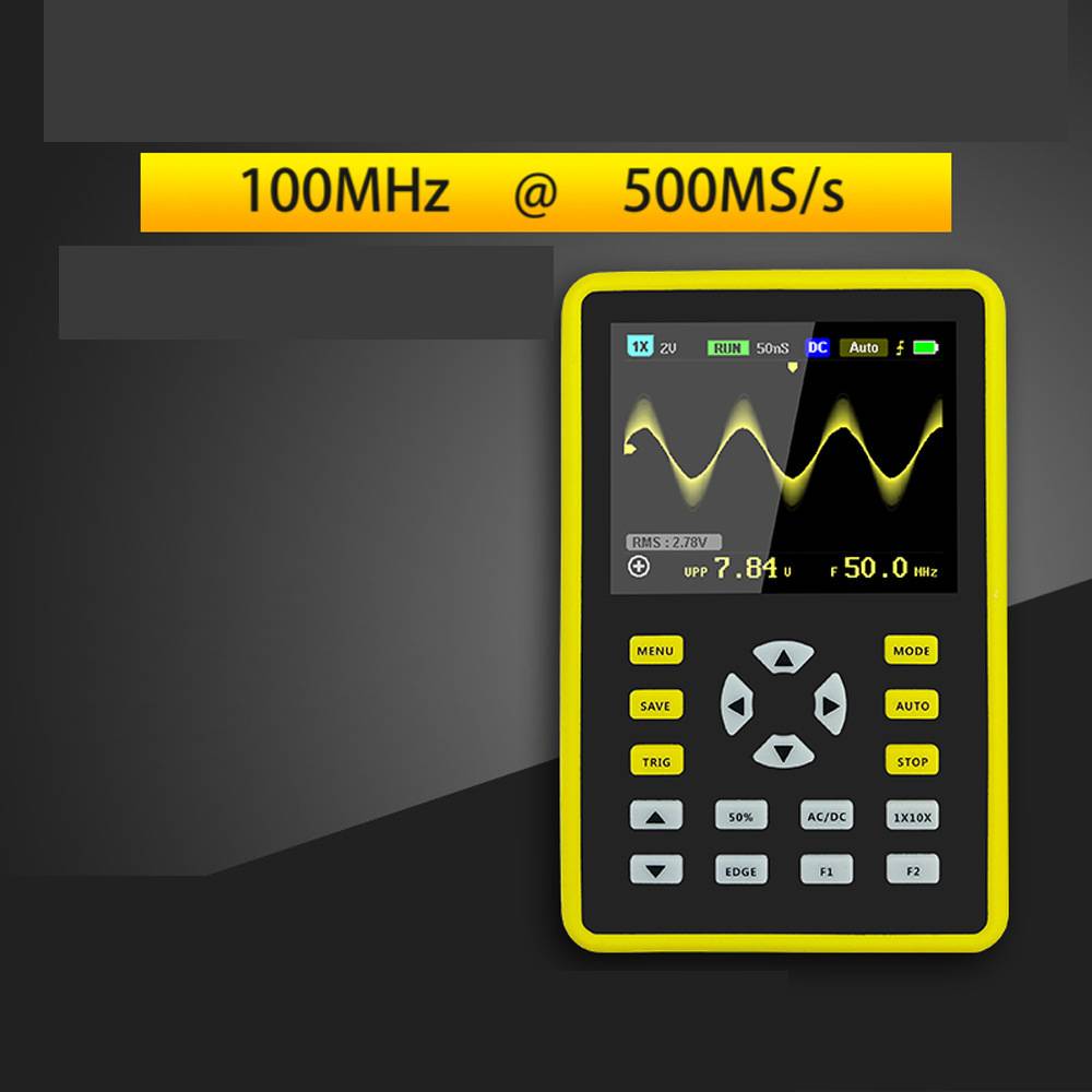 ADS5012H 100MHz Digital Oscilloscope | 500MS/s, 2.4" IPS, 5000mAh Battery, USB, Waveform Storage