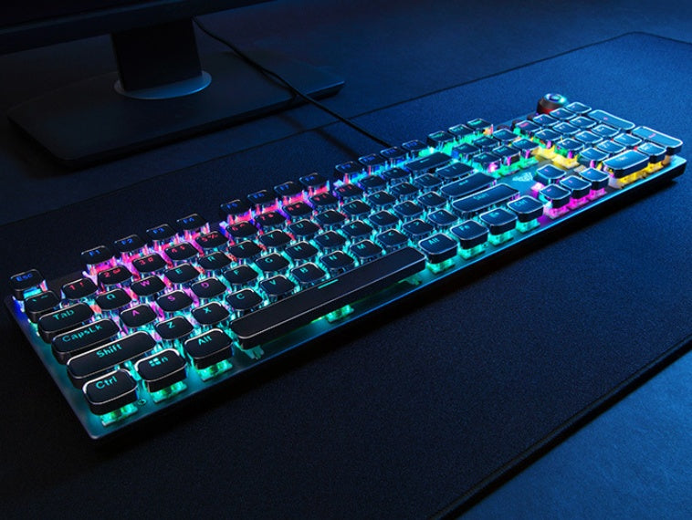 F2088 Full-Size Mechanical Keyboard with Wrist Rest | 108 Keys, USB Wired | Windows & Mac | Black & Cyan Blue