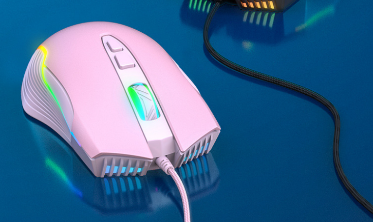 RGB Gaming Mouse | 7 Buttons, 800–6400 DPI, 4-Way Scroll, Ergonomic, Wired USB | Black & Pink