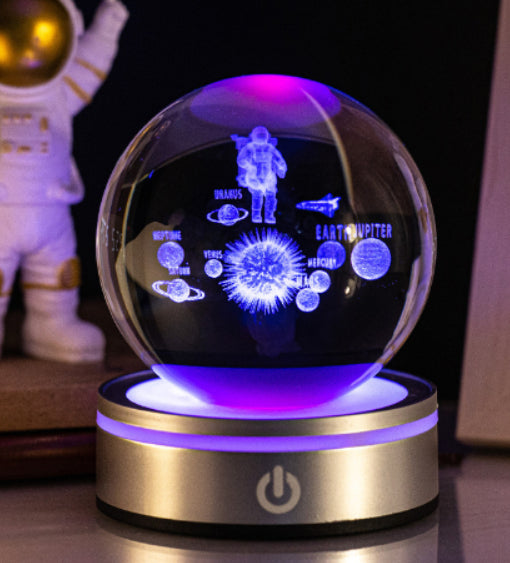 3D Inner Carving Luminous Crystal Ball Night Lamp | 8cm | USB | Colourful Gradient | Touch Base | 13 Designs | Gift