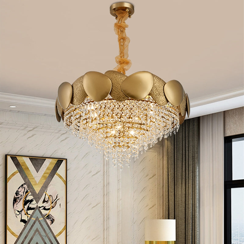 Gold Stainless Steel Crystal LED Chandelier | 3 Sizes, Round & Oval, 220V, 10-40㎡, Living Room & Dining