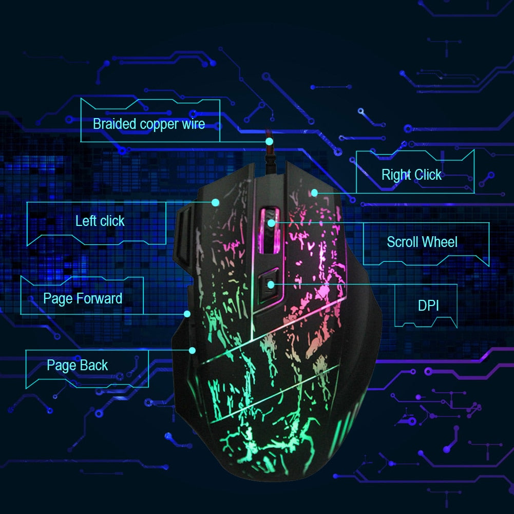 USB Wired RGB Gaming Mouse | 7 Buttons | 4-Gear DPI up to 1200 | 4-Way Scroll | Transparent Design | 1.5m Cable | Plug & Play | 127×85×37mm | Black