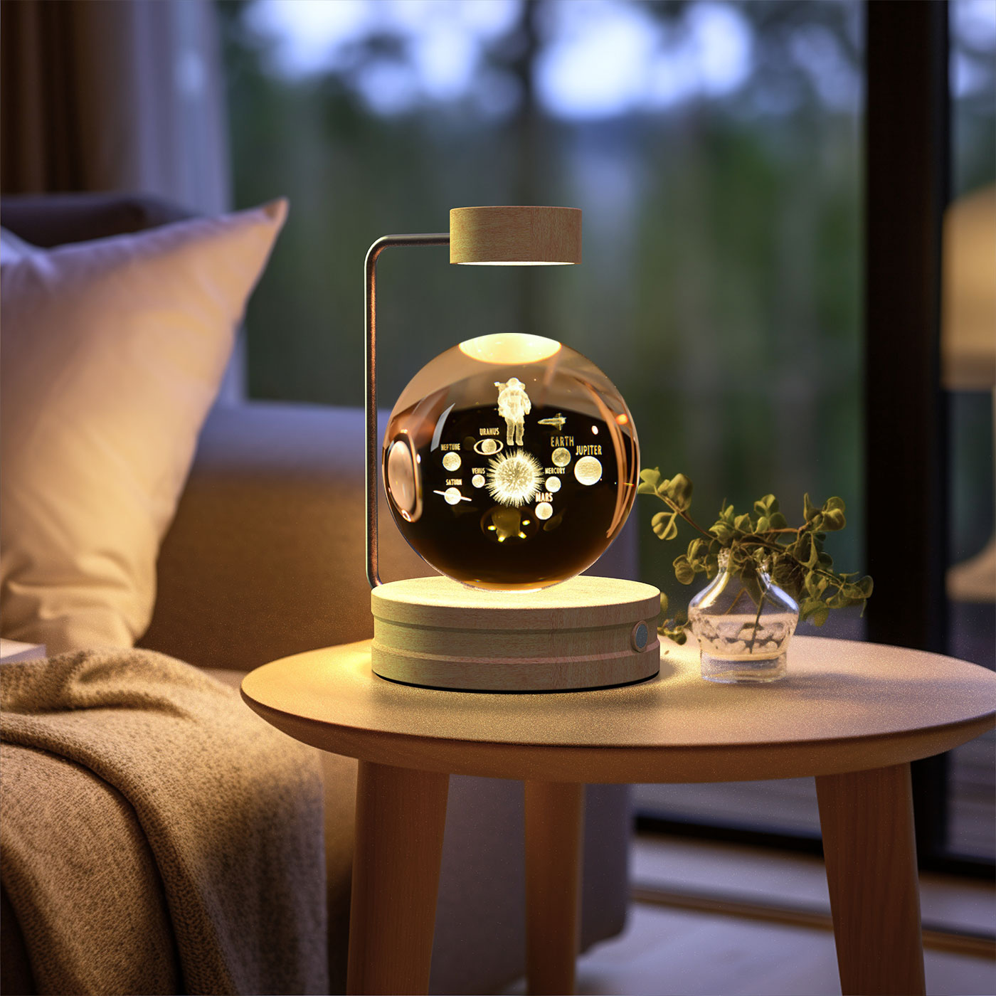 3D Crystal Glass LED Night Light | Touch Switch | USB Rechargeable | Walnut Wood Base | 27 Designs | Dark & Light Wood | Bedroom, Gift & Home Decor