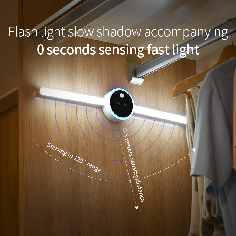 3-in-1 Smart LED Cabinet Light | 4000mAh | USB | 475×88×34mm | PIR Sensor, Clock & Timer | Removable | Stick-On | Wardrobe, Kitchen & Under-Cabinet Lighting