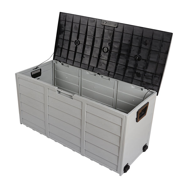 260L Outdoor Garden Storage Box with Wheels | 75 Gal, UV-Resistant, Lockable, Weatherproof, Black & Grey