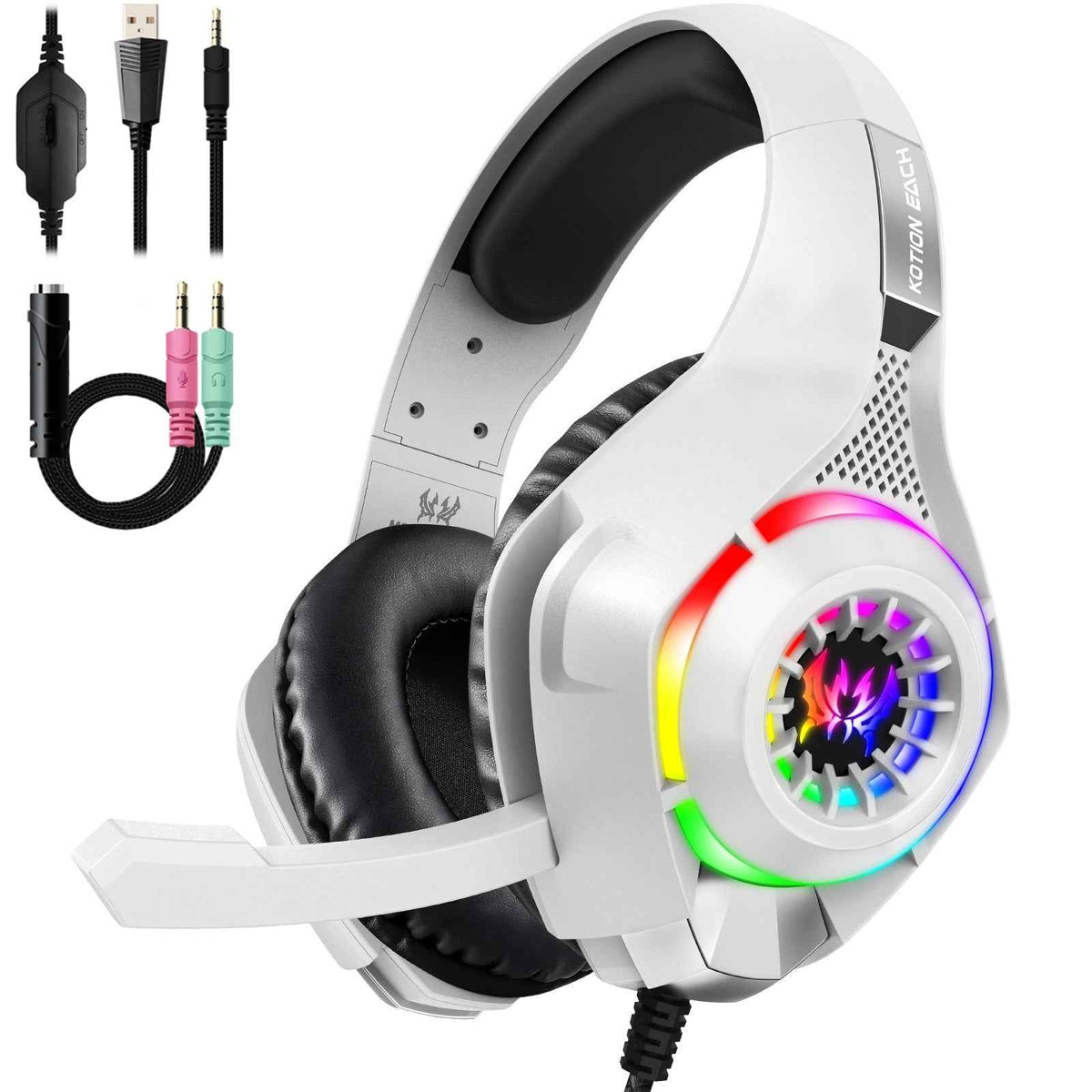 Beexcellent GM-1 Stereo Gaming Headset with Mic & LED Light – PS4, PC, Phone, Xbox | Blue, Red & White