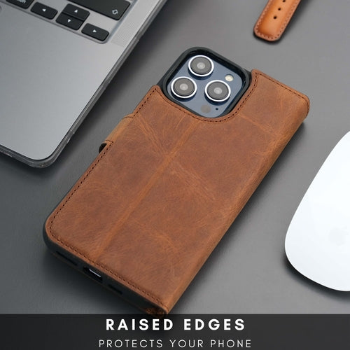 Leather MagSafe Wallet Case for iPhone 16 Pro – Full-Grain with RFID Blocking