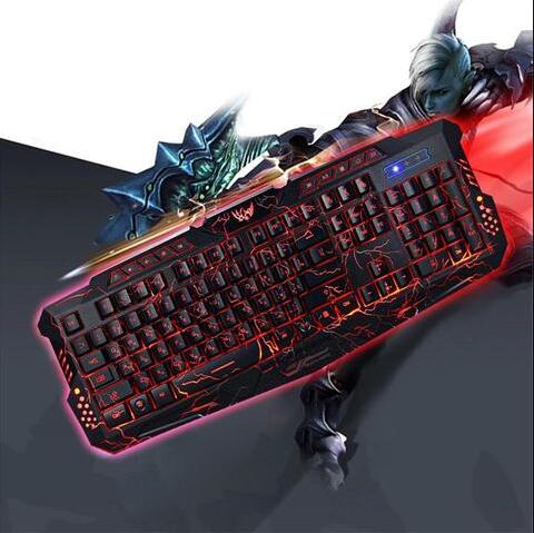 3-Colour LED Backlit Wired Gaming Keyboard | 19-Key Anti-Ghost | Laser-Engraved | Waterproof | USB 155cm | Blue, Purple & Red | M200