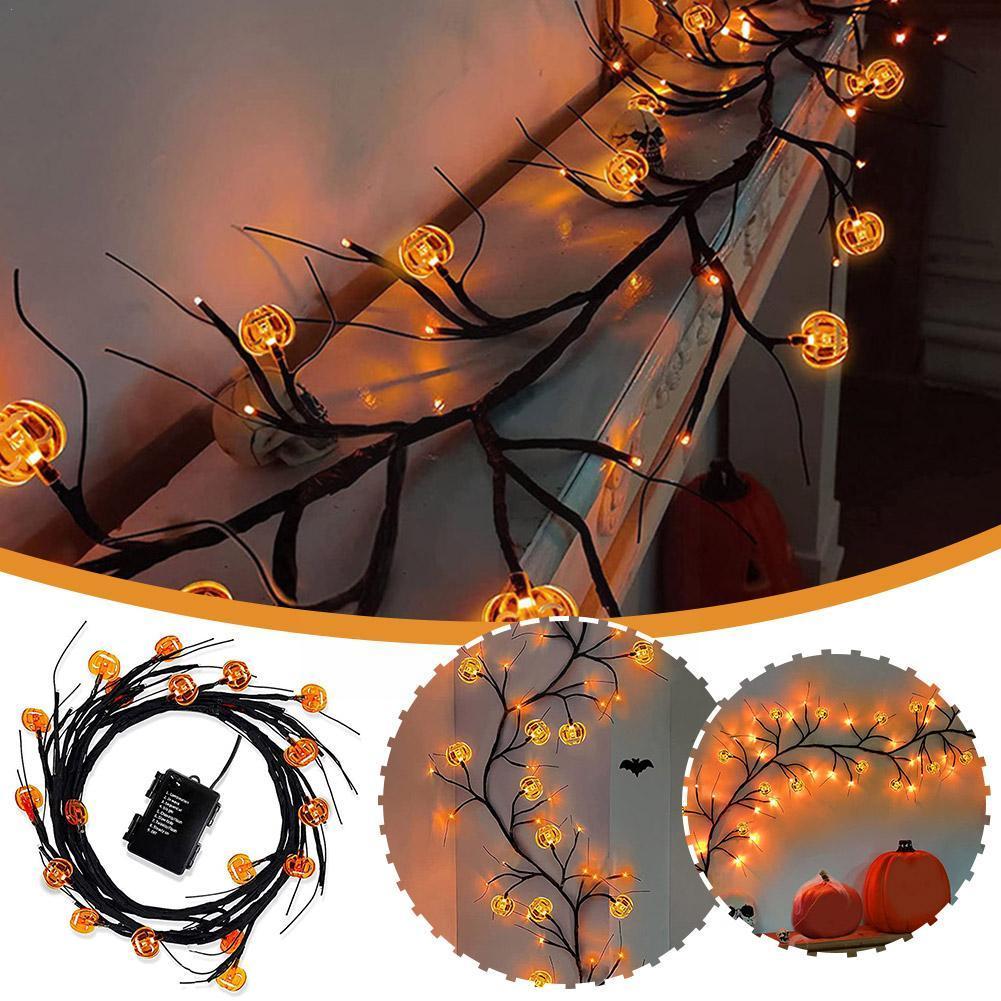 Halloween LED Vine Rattan String Lights | 100 LED | 2m | 4.5V | 50,000hr | Bat & Pumpkin Figures | Indoor & Outdoor | Party, Window & Home Decor | Singles & Bundle Set