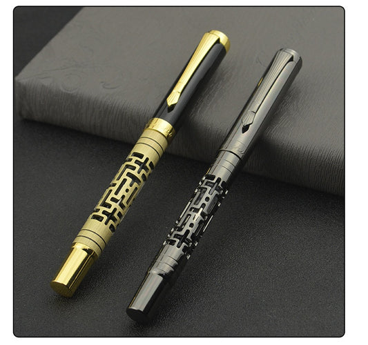 Metal Luxury Fountain Pen | Iridium Nib | 0.7mm Broad Point | Rotating Ink Suction | Obsidian & Gold