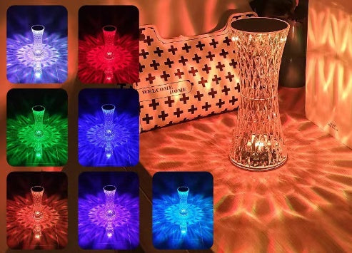 RGB Crystal Table Lamp | 16-Colour Touch & Remote | USB Rechargeable | ≤36V | Acrylic | Diamond & Small Waist Style | Bedroom, Bedside & Home Decor Night Light