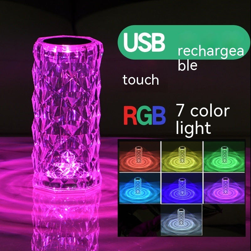 Crystal Rose LED Atmosphere Table Lamp | 2W | RGB 16-Colour, 7-Colour, Tricolour & Warm White | Touch & Remote | Rechargeable, USB & Battery | Ø7.5×16cm | 10 Styles | Gift & Decor