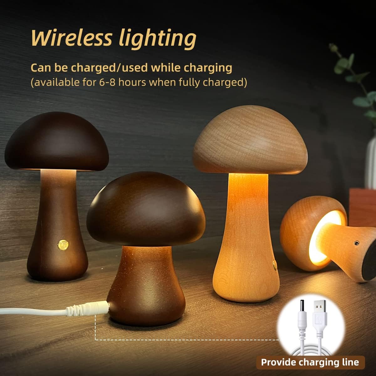 Wooden Mushroom LED Night Light | 2.4W | Touch Switch | 165×100mm | Beech & Walnut | 4 Styles | Bedroom, Kids Room & Home Decor