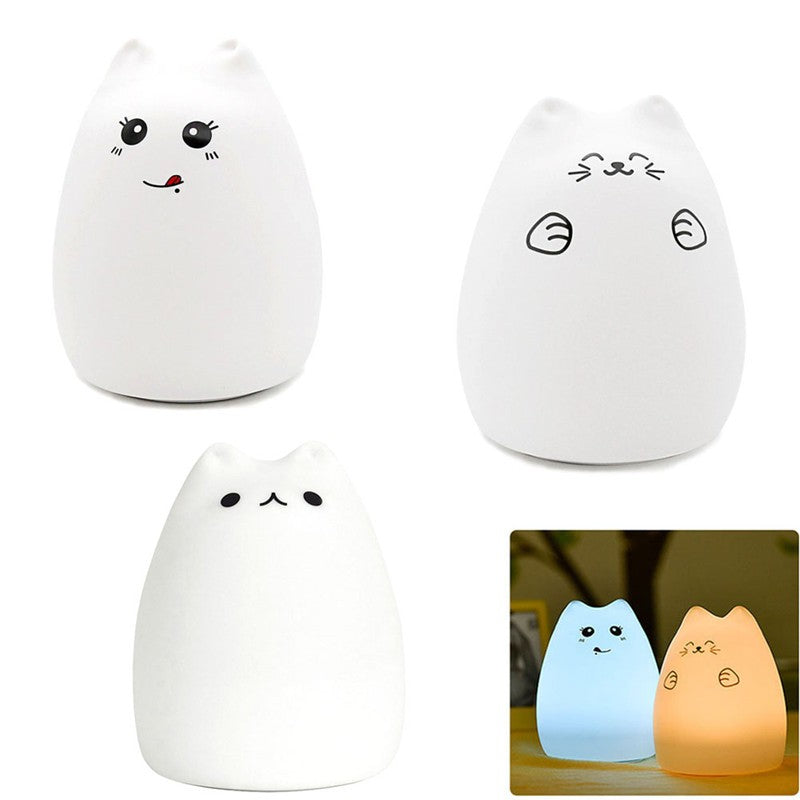 Cat-Shaped Silicone LED Night Light | Touch Sensor | 7-Colour Changing | 15hr Battery | USB & Battery | Kids, Bedroom & Gifting