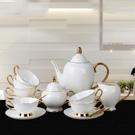 Bone China Gold Hand-Painted Coffee & Tea Set | 6-Person, 200ml Cups, Saucers, Milk Jug & Sugar Bowl, Gold