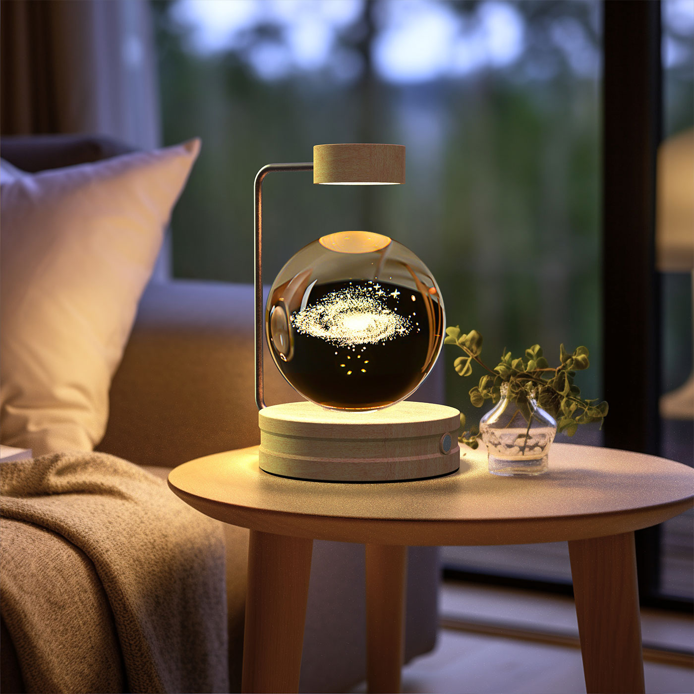 3D Crystal Glass LED Night Light | Touch Switch | USB Rechargeable | Walnut Wood Base | 27 Designs | Dark & Light Wood | Bedroom, Gift & Home Decor