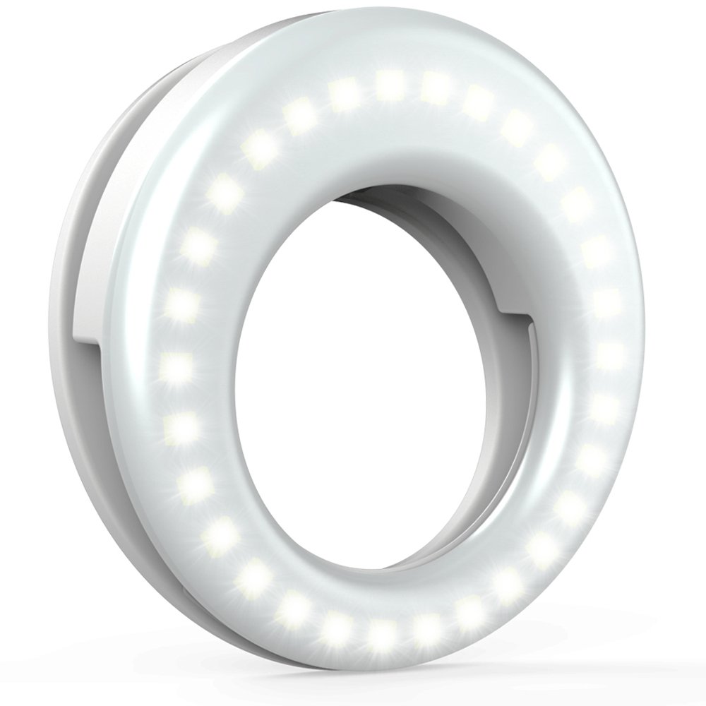 Clip-On LED Selfie Ring Light | 3200K–6500K | 3-Speed Brightness | Micro-USB Rechargeable | 90×90×31mm | CE RoHS FCC | Selfie, Makeup & Live Streaming | Black, Pink & White