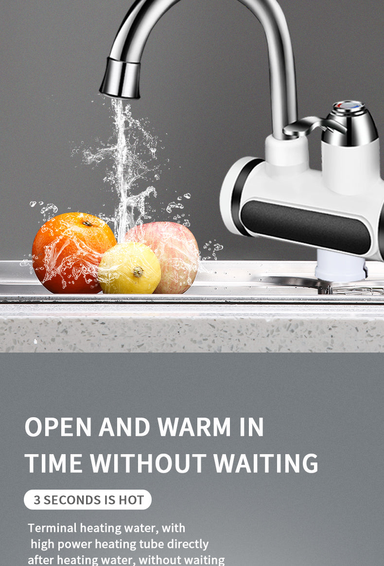 Instant Electric Water Heater Tap | 3000W | 10L | Digital Temperature Display | Water-Electric Separation | EU & US Plug | White