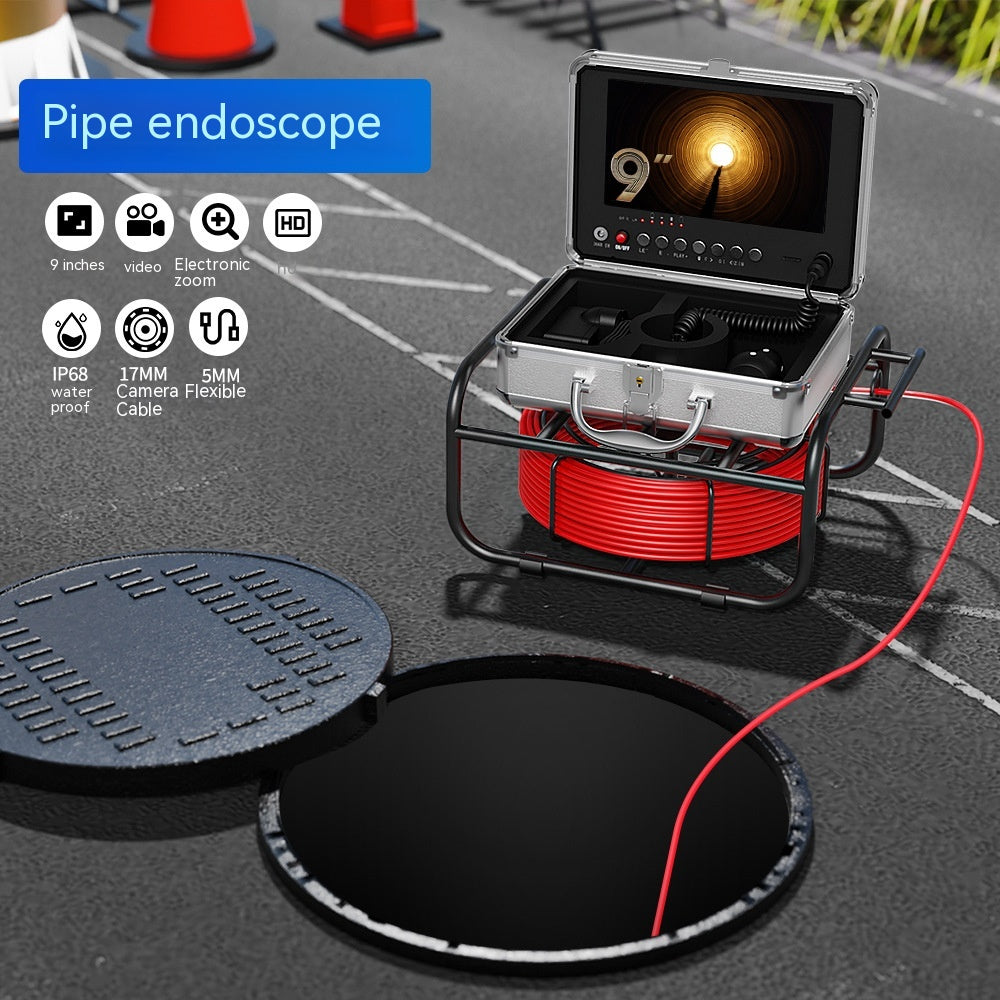 F951DC17 Pipeline Inspection Endoscope Camera | Stainless Steel Probe, 20-50M Cable, AU/EU/UK/US Plug